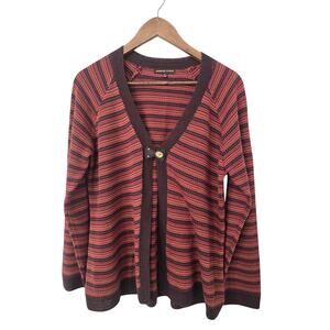 Adrienne Vittadini Silk Cashmere Blend Cardigan XL Striped Knit Brown Orange